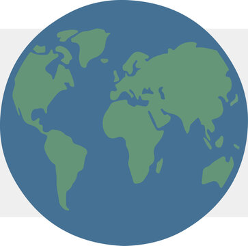 Green continents on blue globe.
