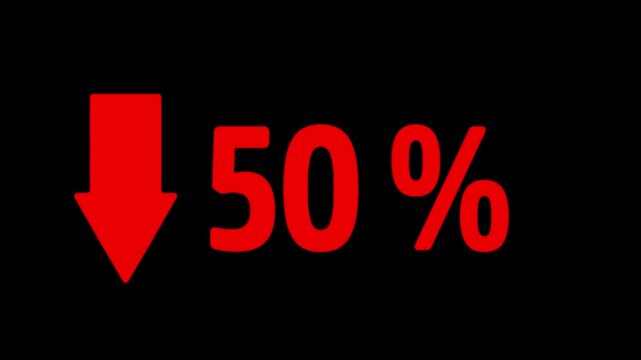 50 Percent Decline Animation. Animated video 4K