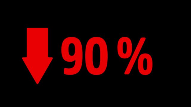 90 Percent Decline Animation. Animated video 4K