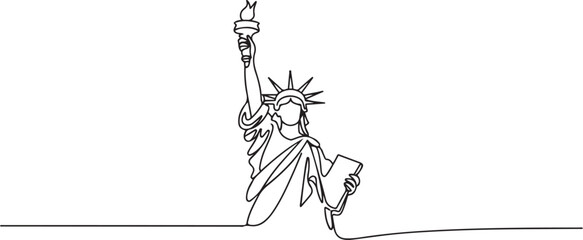 One continuous single line drawing of liberty statue isolated. one line Icon drawing © Nargis