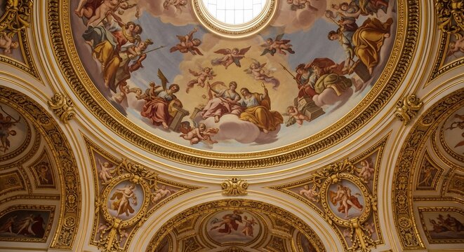 Magnificent Baroque Dome Ceiling Fresco with Angels and Divine Figures.
