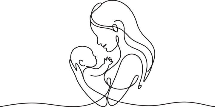 Mother and baby line art vector illustration, mothers day celebration. one line Icon drawing