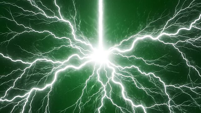 Electric lightning bolt on green background for commercial backgrounds, digital design, and advertising