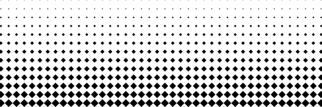 Geometric pattern of black diamonds on a white background.Seamless in one direction.Long fade out.The radial transformation method.