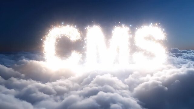 CMS glowing brightly over ethereal sky, Content Management System emerging, digital solution, website architecture, powerful platform, data organization, managing content efficiently,