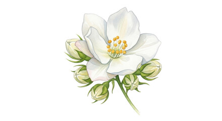 Fototapeta premium Delicate watercolor painting of a white jasmine flower with buds on a transparent background transparent background