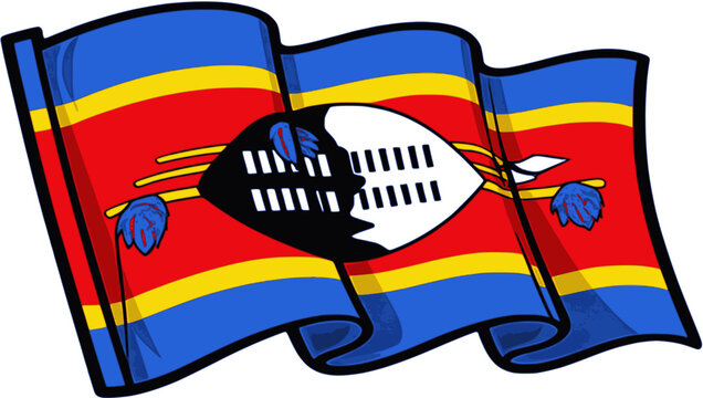 Eswatini Flag Waving Vector Illustration (Swazi Shield and Spears)