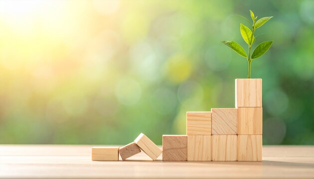 Strategic reallocation driving growth shown by rising wooden blocks and plant sprout