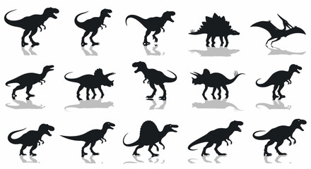 Ancient Dinosaur Silhouettes Set Vector Illustration with Prehistoric Reptile Design Elements © Fajar