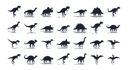 Collection of Ancient Dinosaur Silhouettes and Prehistoric Animal Vector Graphic Elements © Fajar