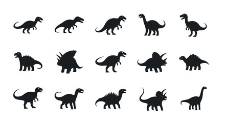 Jurassic Dinosaur Silhouettes Collection Vector Illustration Set © Fajar