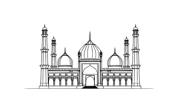 Jama Masjid Delhi outline vector illustration Indian mosque landmark icon