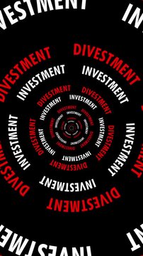 Vertical Infinite tunnel of Divestment and Investment words looping on a black background
