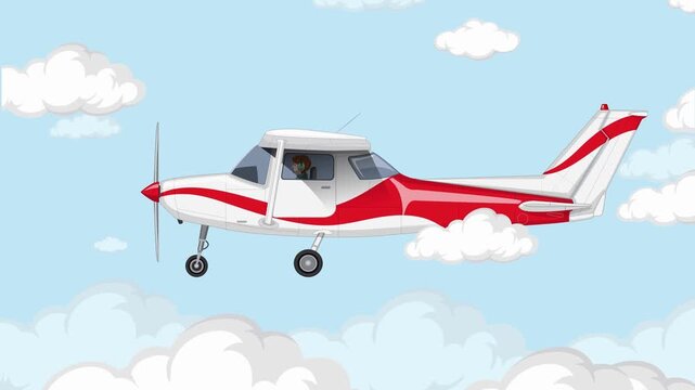 Small Propeller Plane Flying Through Clouds Animation