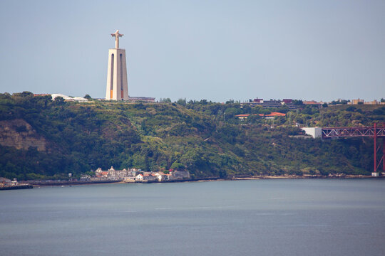 Sanctuary of Christ the King at the shore of Tejo (Tagus) river, Lisbon, Portugal