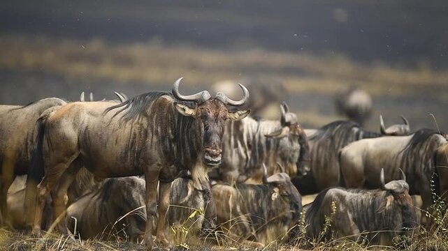 A big group of wildebeest in Serengeti national park, Tanzania, Africa
