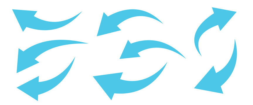 Blue curved arrow icon set. Curved arrow signs used for  road direction and traffic loops. EPS 10.