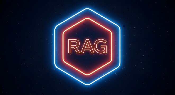 Rag retrieval augmented generation neon logo for ai powered knowledge systems