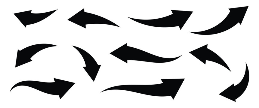 Back arrow marker for websites and app to draw visual focus toward specific text or button. Hand drawn curved arrow set vector illustration.
