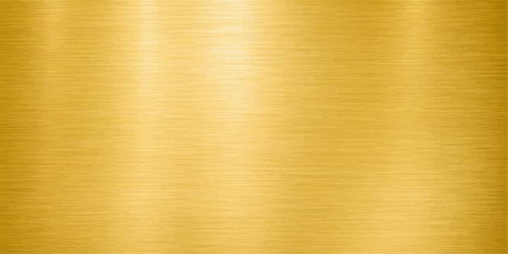 A brushed gold metal texture design with a natural grain pattern and a brown wooden panel wallpaper backdrop for a textured light material surface
