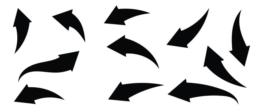 Back arrow marker for websites and app to draw visual focus toward specific text or button. Hand drawn curved arrow set vector illustration.