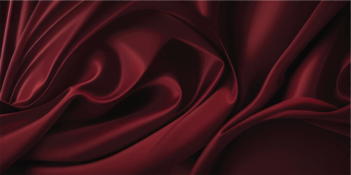 Elegant red silk and satin fabric texture with smooth flowing waves of shiny luxury material creating a soft rippled drapery backdrop for Valentine decoration