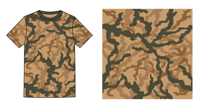 Vector Digital Marpat Pixel Camouflage Pattern with T shirt Mockup