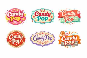 Obraz premium Candy pop logo collection offering sweet design elements for candy shops, confectionery packaging, and playful branding themes