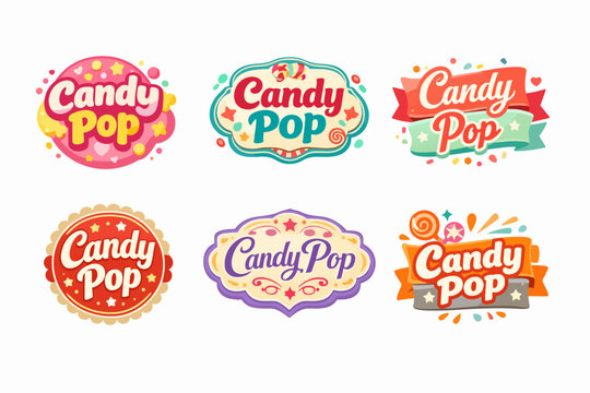 Candy pop logo collection offering sweet design elements for candy shops, confectionery packaging, and playful branding themes