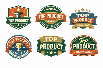 Obraz premium Top product badges and labels depicting premium quality, best of the best, and highly rated awards for products