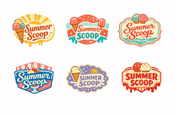 Obraz premium Summer scoop ice cream logos collection offering sweet dessert designs and cold treat labels for branding and marketing