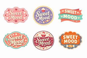 Obraz premium Sweet mood badges and labels presenting a charming collection of retro-style designs with pastel colors, candies, and hearts
