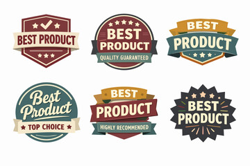 Obraz premium Set of retro best product labels offering quality guaranteed, highly recommended, and top choice merchandise branding