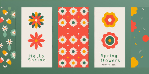 Colorful floral bookmark designs with retro patterns and spring greetings © Debashis