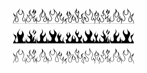 Three rows of stylized black flames against a white background © Debashis