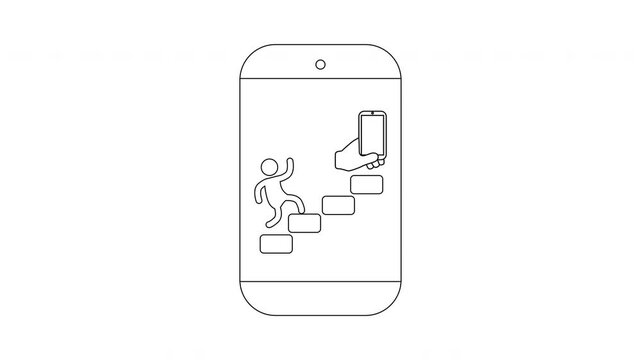 Smartphone Addiction Concept - Person Climbing Stairs to Phone.