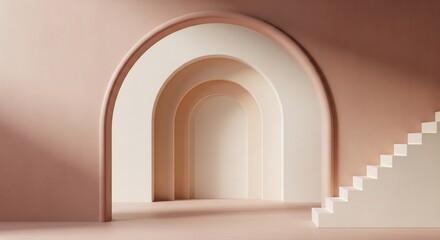Fototapeta premium Minimalist Archway and Staircase with Soft Light and Shadows.