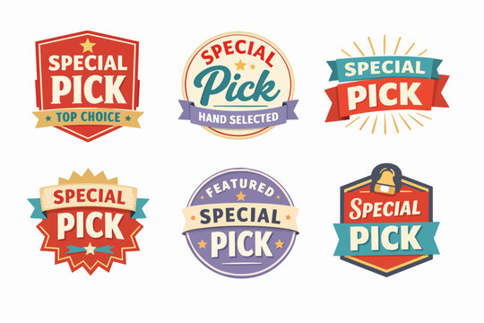 Special pick hand selected badges and labels vector set for top choice featured products and exclusive items