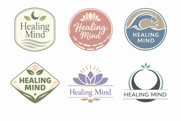 Obraz premium Healing mind logo collection for mental wellness, meditation, therapy, self-care, and mindfulness branding