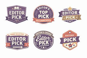 Obraz premium Collection of editor pick, top pick, and recommended badges with star and ribbon elements, conveying quality and approval
