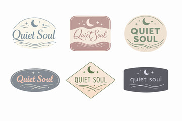 Obraz premium Quiet soul badges collection presenting bohemian logos with moon, stars, and abstract waves for calm themes
