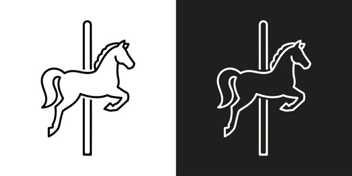 A black and white image of two carousel horses Vector, illustration