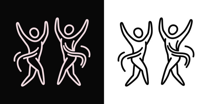 Stick figures dancing in unison on black and white backgrounds Vector, illustration