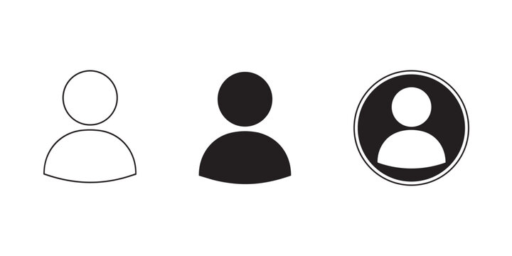 User profile avatar icon collection black outline and solid silhouette for app interface