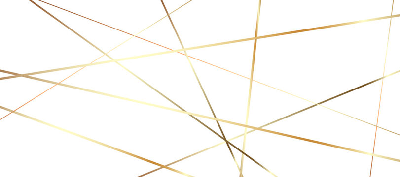Random golden linear grid of chaotically intersecting lines, abstract irregular geometric grid on white background for tech-style wallpapers, futuristic layouts and vector graphics
