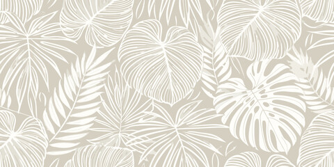 Elegant seamless pattern of tropical monstera and palm leaves © Pabitra