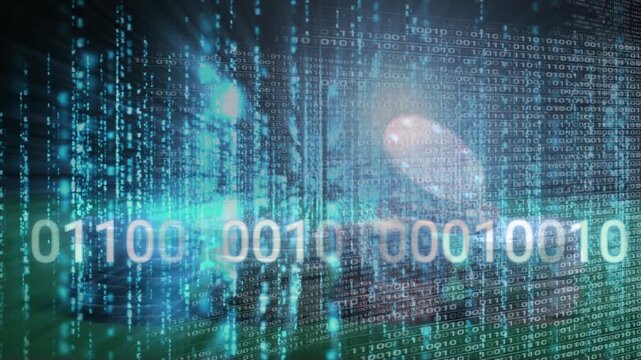 Animation of data processing and binary coding over casino chips