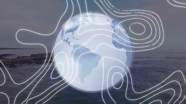 Animation of isohypses over globe and seascape