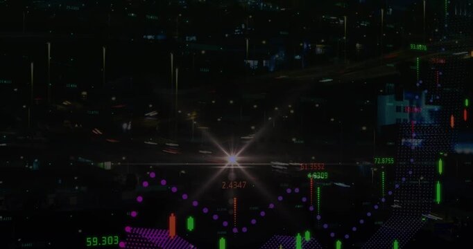 Animation of lights blinking over stadium at night