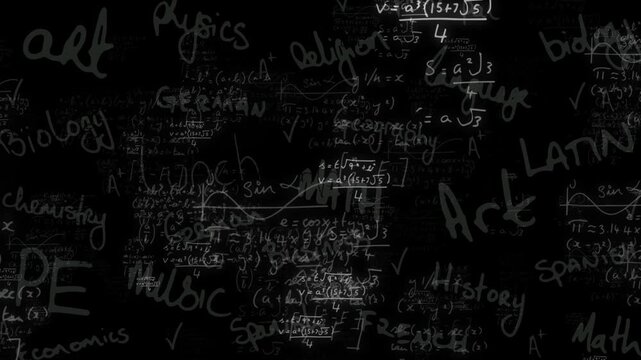 Animation of mathematical equations over school icons